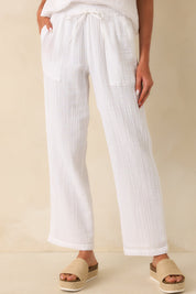 Z Supply White Cotton Plaza Airy Gauze Ankle Pants