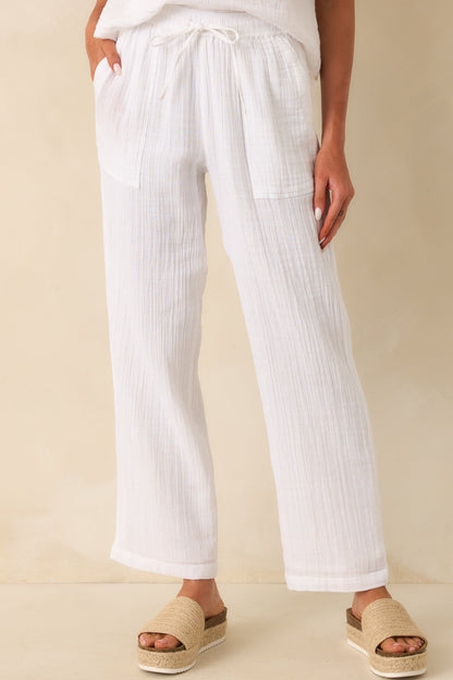 Z Supply White Cotton Plaza Airy Gauze Ankle Pants