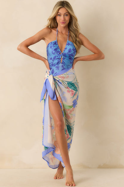 MINKPINK Blue Floral Print Jeanne Keyhole One Piece Swimsuit