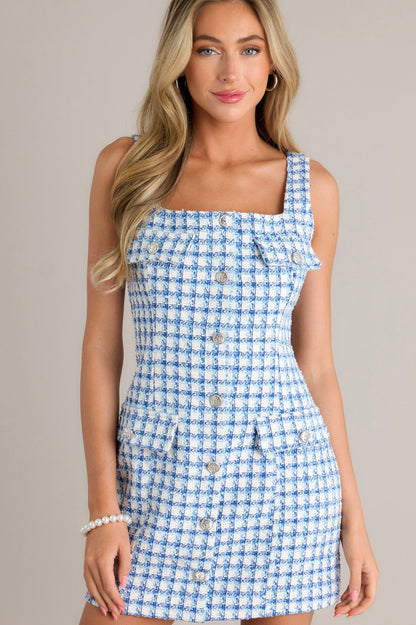 Cosmopolitan Elegance Blue Tweed Mini Dress