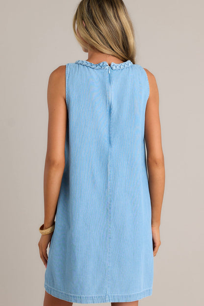 Chic Charm 100% Cotton Light Blue Chambray Mini Dress
