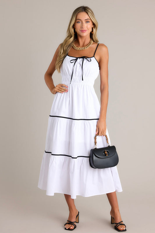 Delightful Discoveries White Tiered Midi Dress