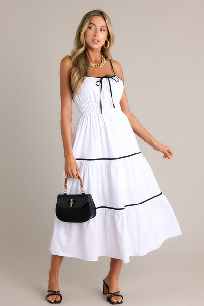 Delightful Discoveries White Tiered Midi Dress