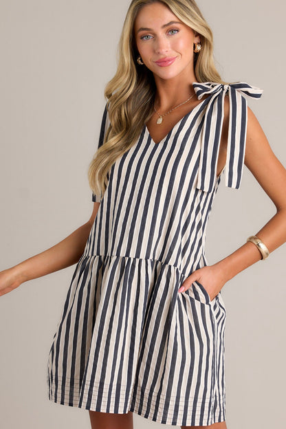 Chic Allure Black Stripe Mini Dress