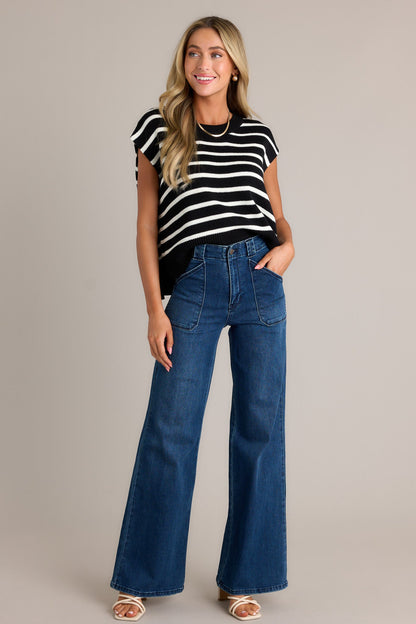 Daring Diva Black Stripe Sweater Top