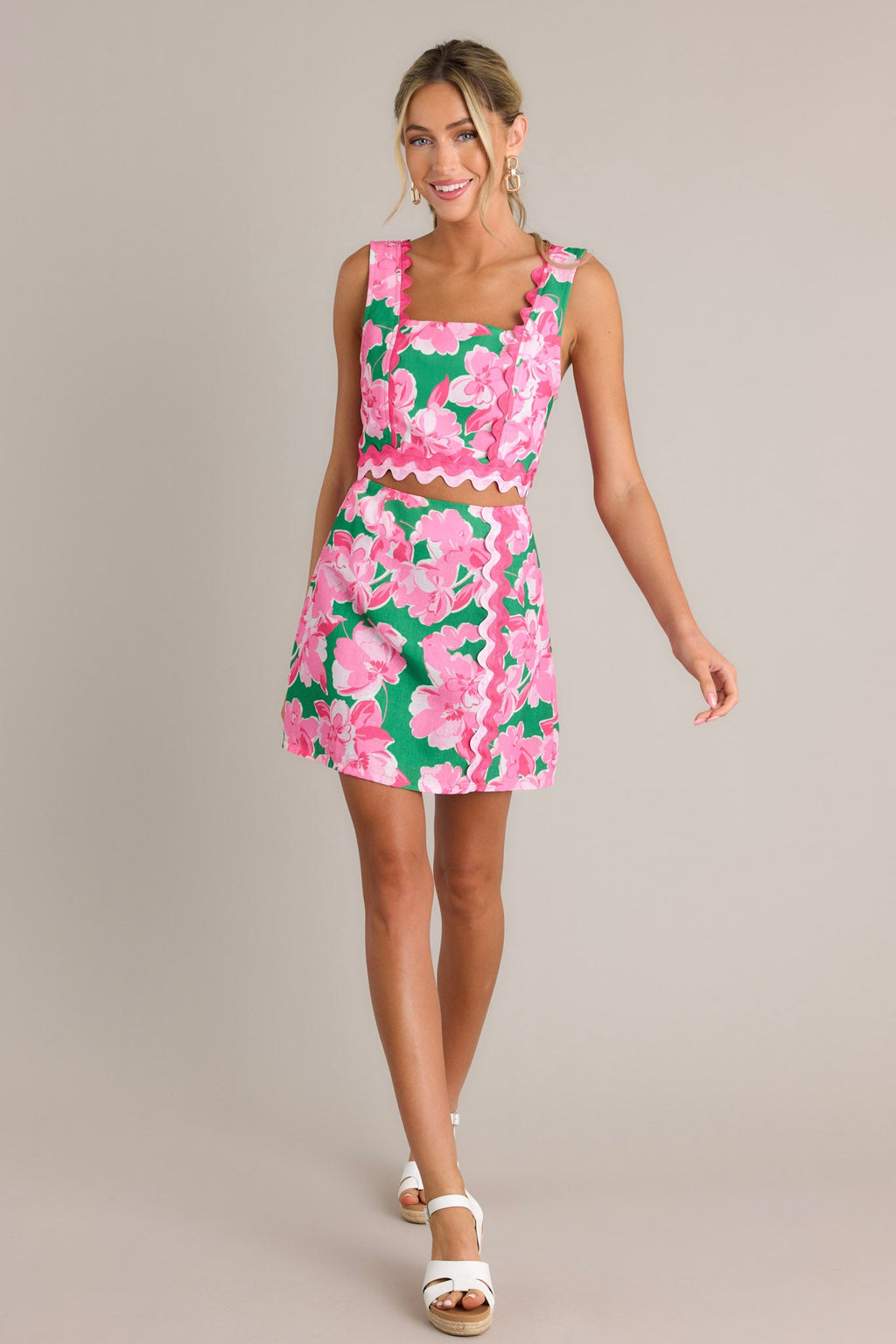 Coastal Dreams Green Multi Floral Crop Top