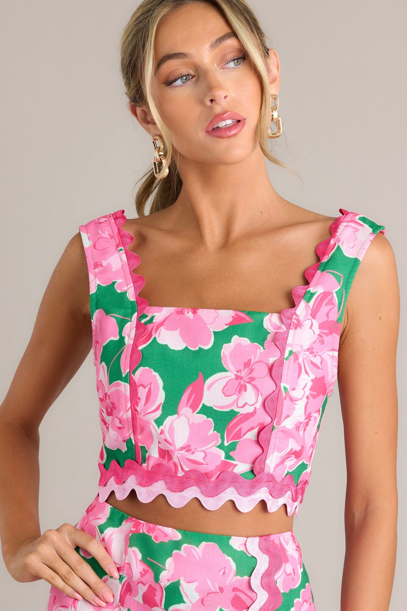Coastal Dreams Green Multi Floral Crop Top