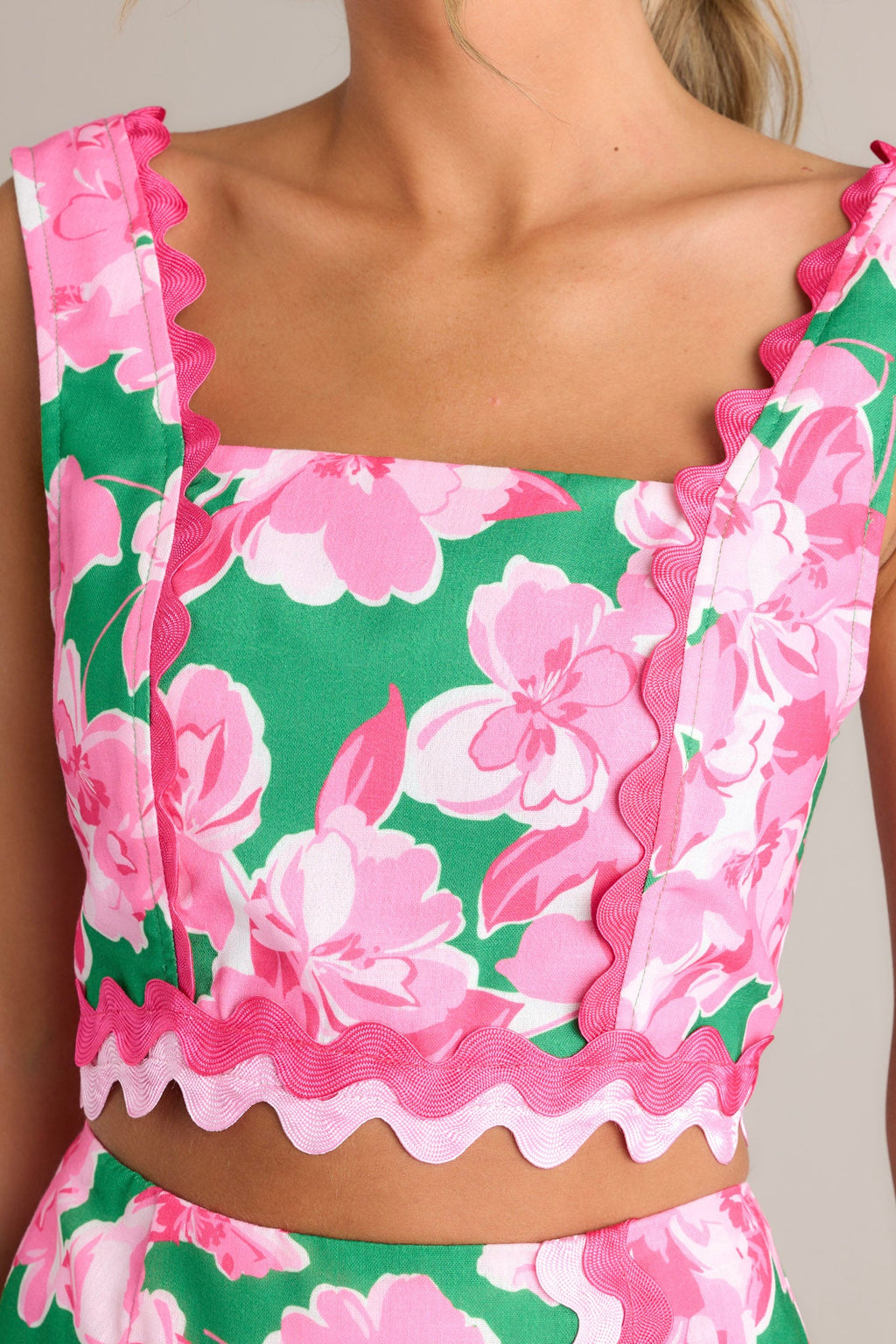 Coastal Dreams Green Multi Floral Crop Top