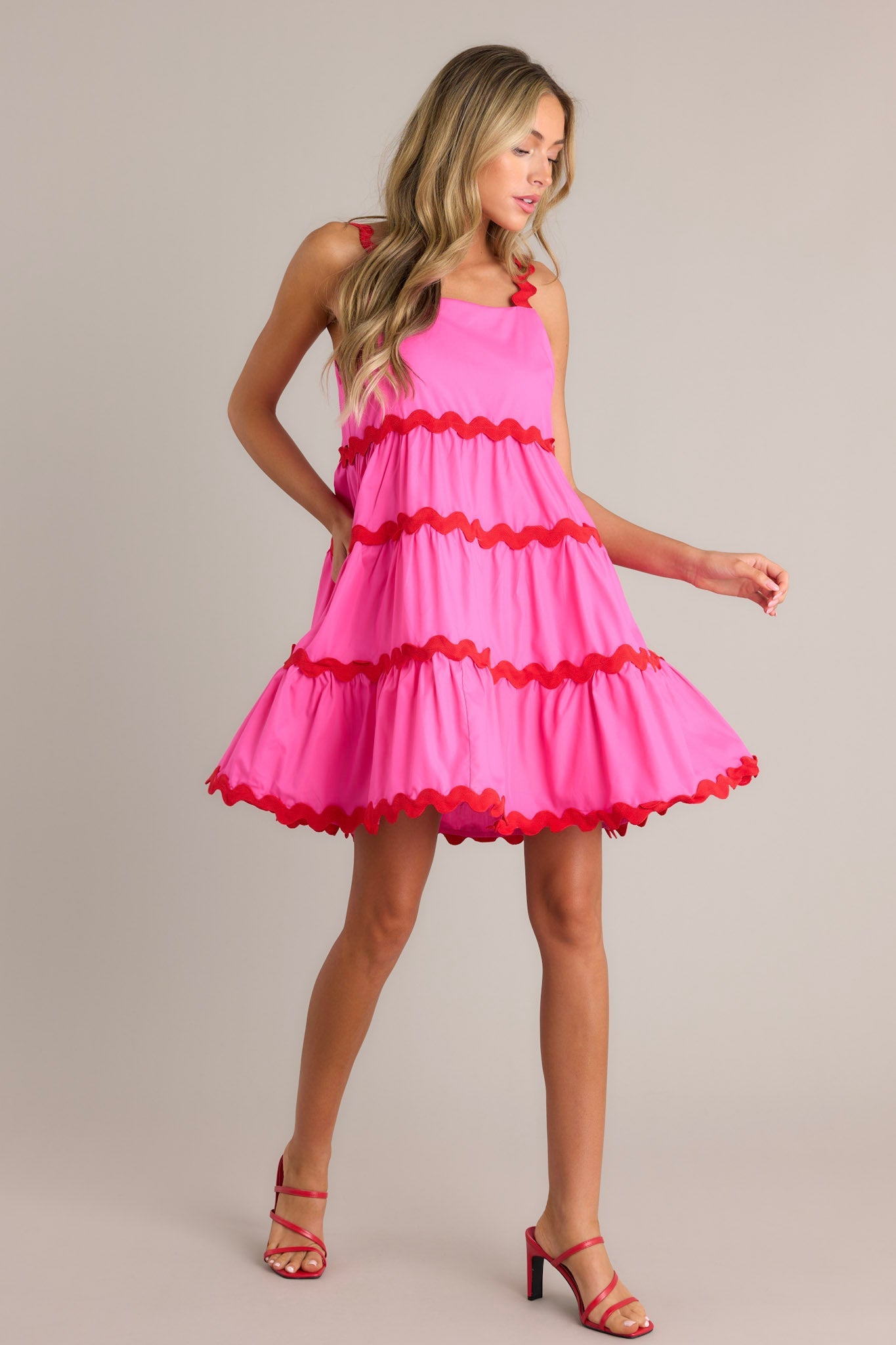 Live In The Moment Hot Pink Ricrac Mini Dress