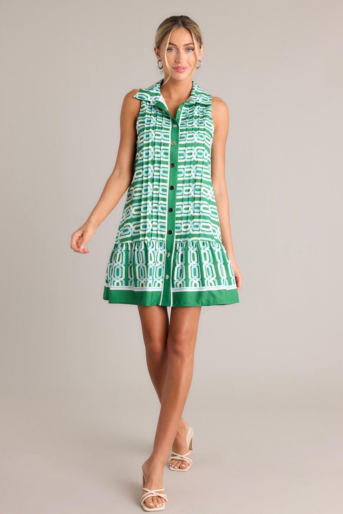 Inspired Living Green Multi Mini Shirt Dress