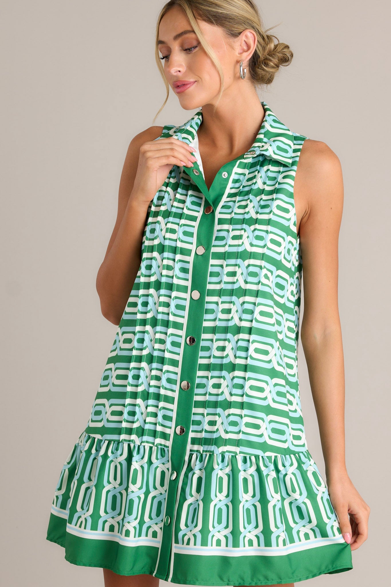 Inspired Living Green Multi Mini Shirt Dress