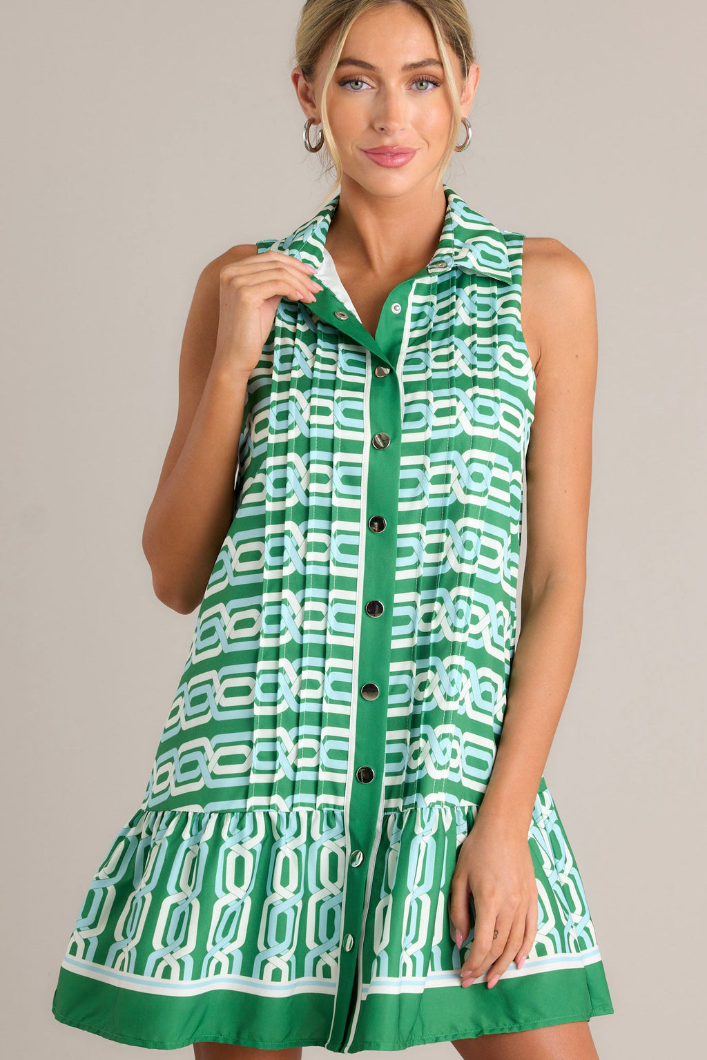 Inspired Living Green Multi Mini Shirt Dress