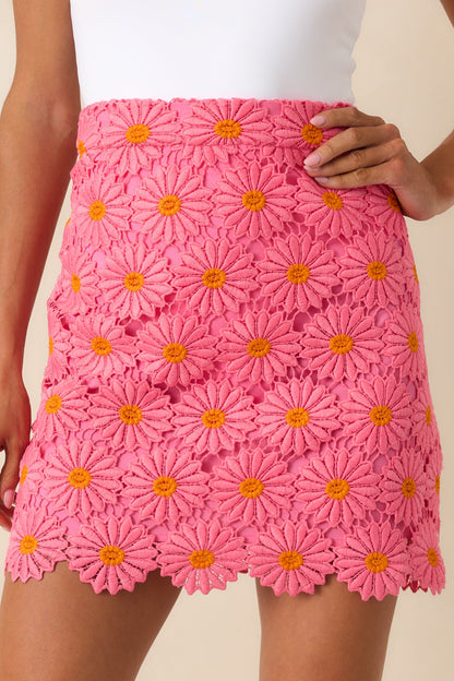 Naturally Poised Hot Pink Floral Embroidered Lace Mini Skirt