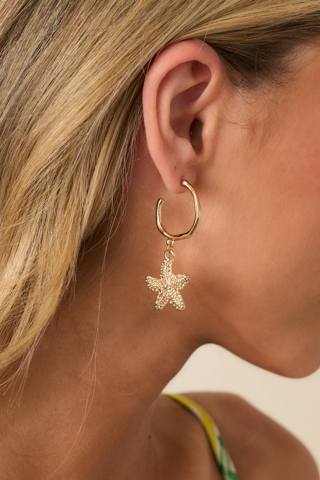 Going With The Tide Textured Gold Starfish Drop Earrings