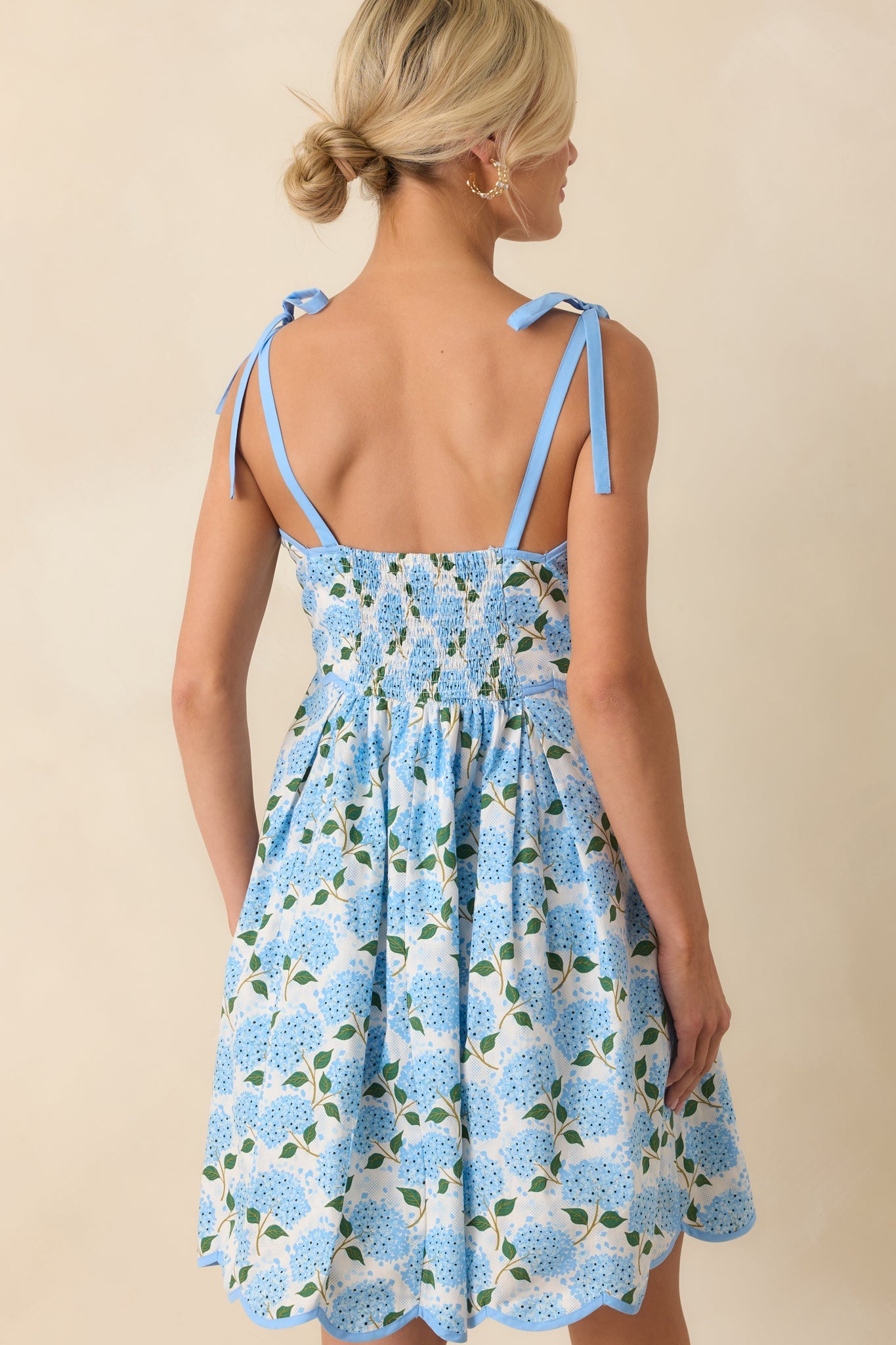 In Her Own World Blue Hydrangea Floral Print Cotton Mini Dress