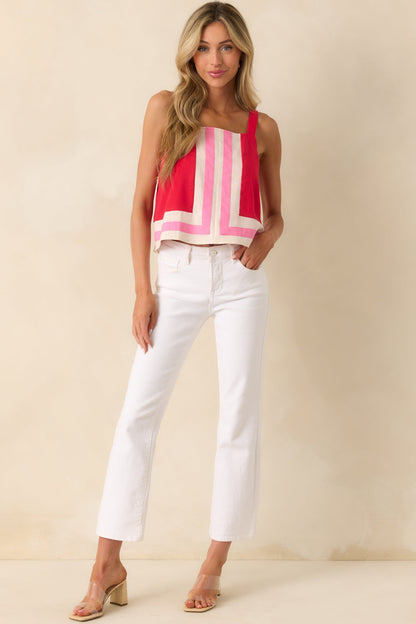 Time On My Hands Red Linen Blend Contrast Trim Crop Top