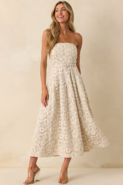 Still The One For You Ivory Cotton Lace Strapless Midi Dress