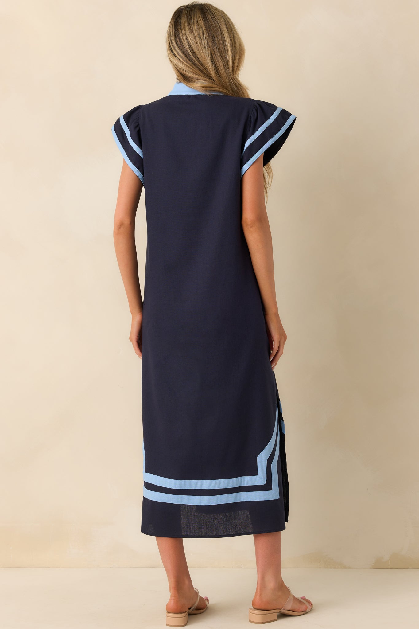 As Good As It Gets Navy Linen Cotton Blend Kaftan Maxi Dress