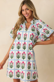 Staying Hopeful Dark Fuchsia Geometric Floral Print Cotton Mini Dress