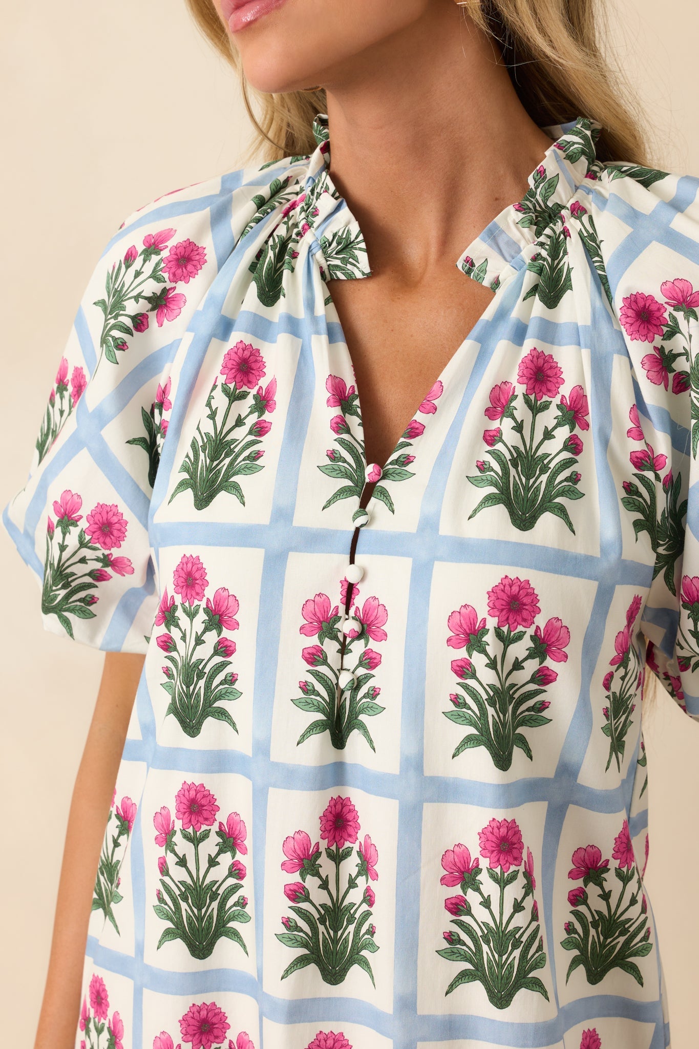 Staying Hopeful Dark Fuchsia Geometric Floral Print Cotton Mini Dress