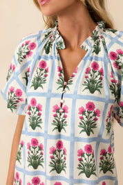 Staying Hopeful Dark Fuchsia Geometric Floral Print Cotton Mini Dress