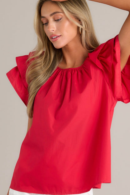 Everyday Radiance Red Ruffle Sleeve Top