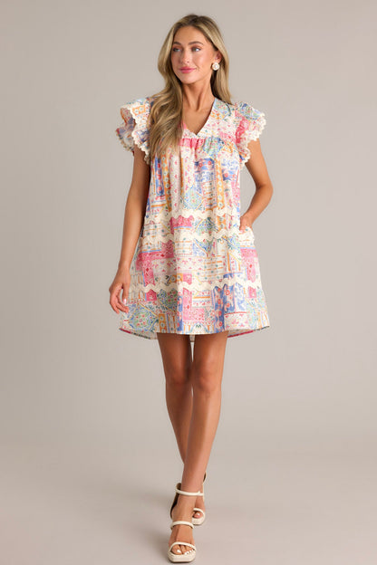 Artisan Affair 100% Cotton Ivory Multi Patchwork Mini Dress
