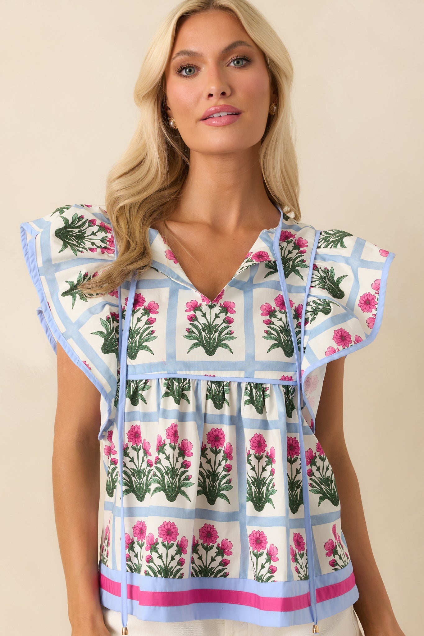 Nothing Less Dark Fuchsia Geometric Floral Print Cotton Top