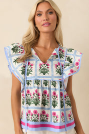 Nothing Less Dark Fuchsia Geometric Floral Print Cotton Top