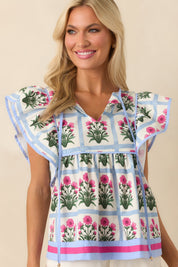 Nothing Less Dark Fuchsia Geometric Floral Print Cotton Top
