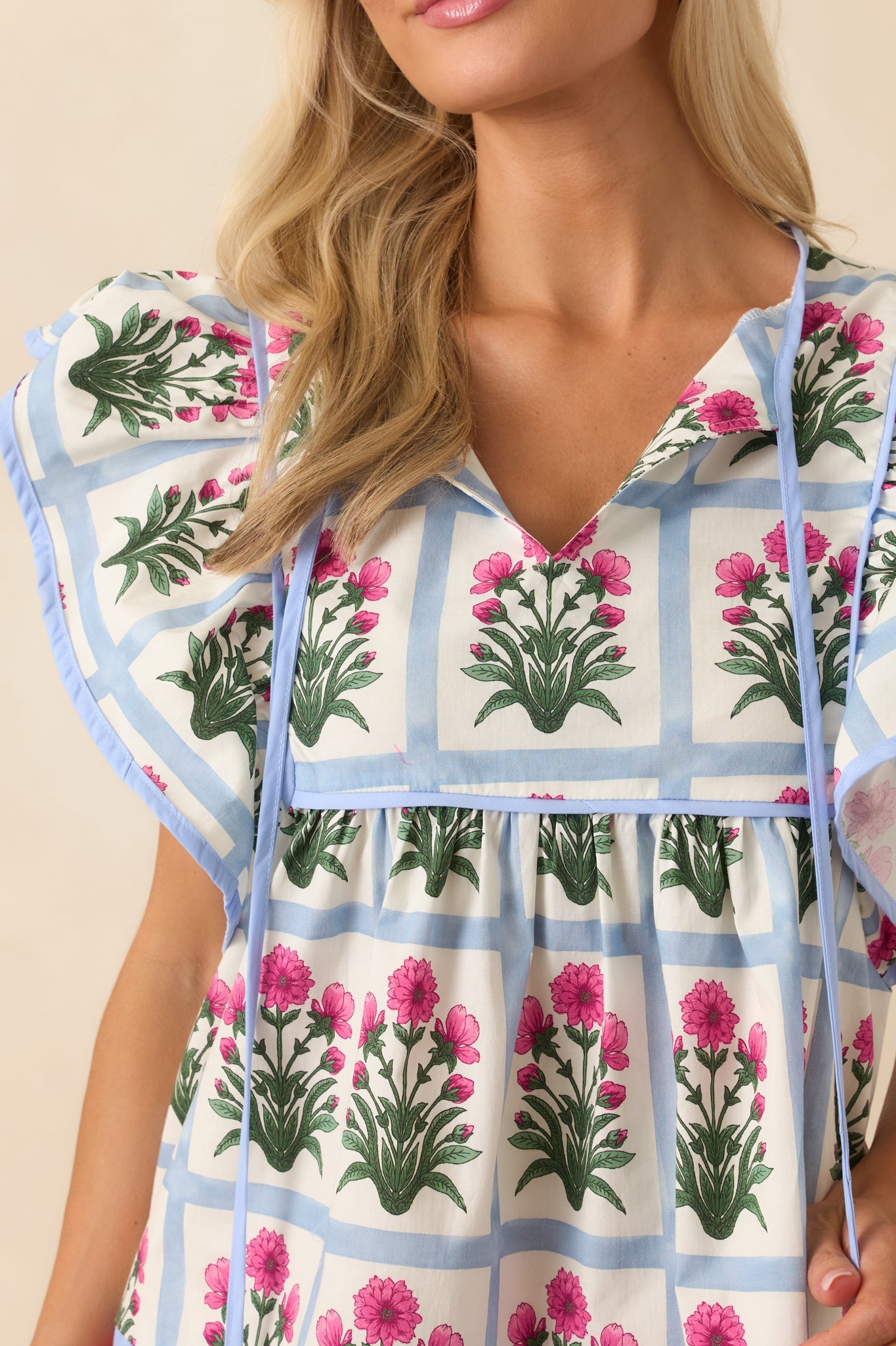 Nothing Less Dark Fuchsia Geometric Floral Print Cotton Top