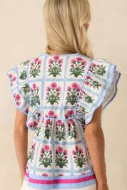 Nothing Less Dark Fuchsia Geometric Floral Print Cotton Top