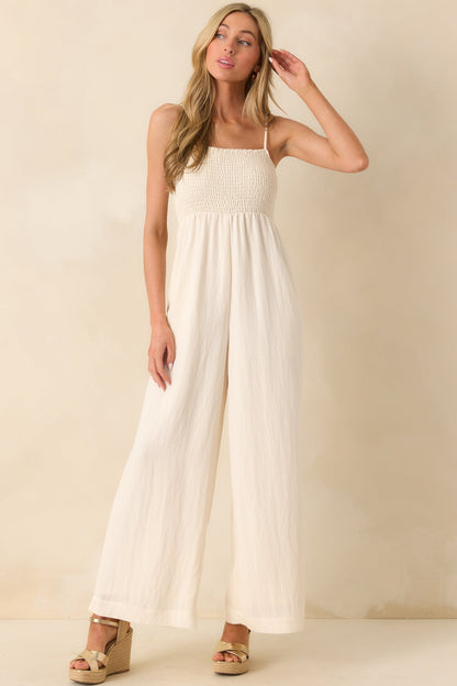 Z Supply Ivory Rayon Beachside Smocked Jumpsuit