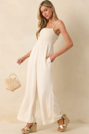 Z Supply Ivory Rayon Beachside Smocked Jumpsuit