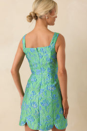 Just Look At Her Green Floral Print Jacquard Mini Dress