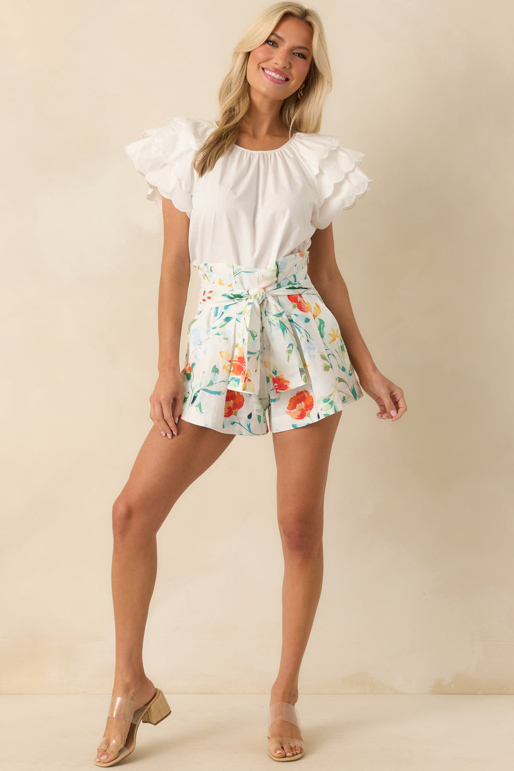 Bianca White Cotton Embroidered Scallop Top