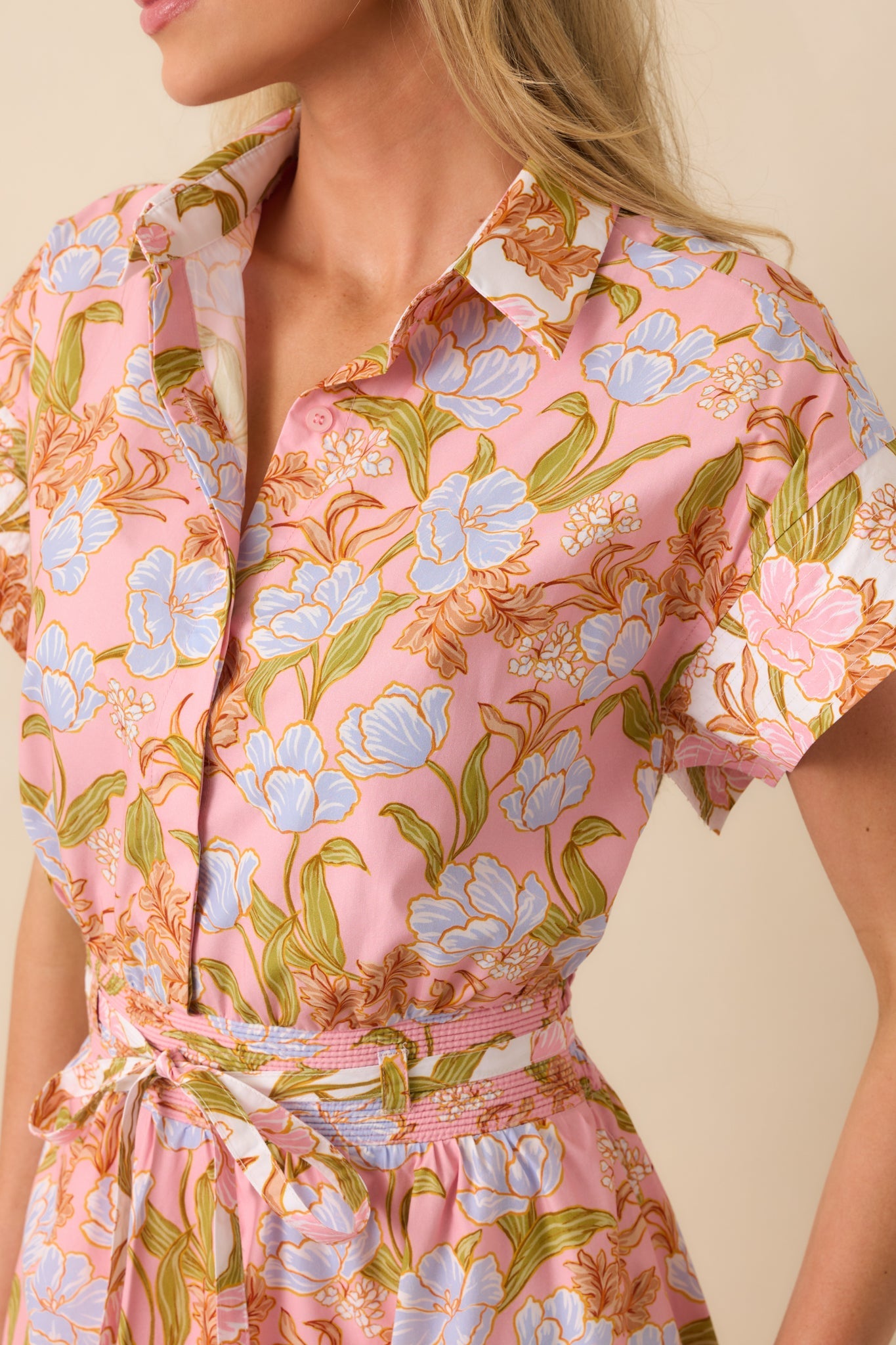 It Comes Easily Pink Coral Floral Print Maxi Shirt Dress