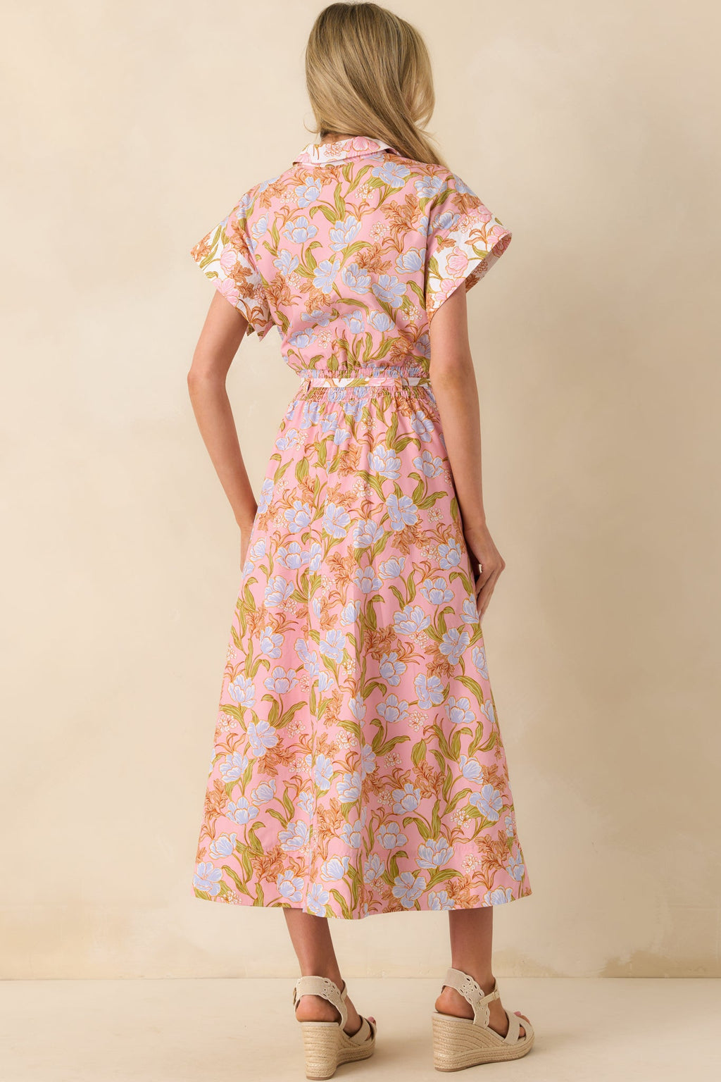 It Comes Easily Pink Coral Floral Print Maxi Shirt Dress