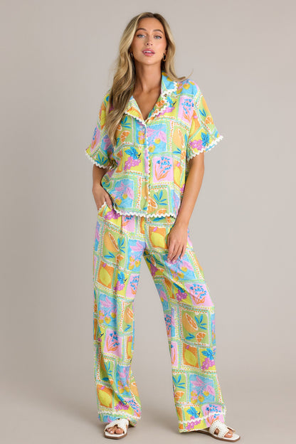 Fruitful Fun Green Tropical Print Pants