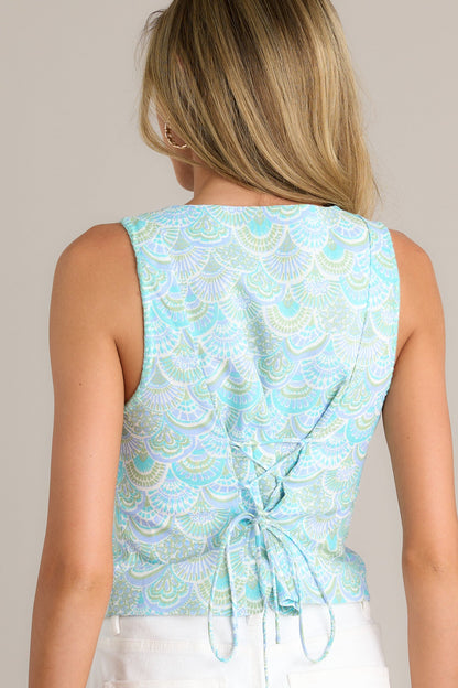 Always Right Sky Blue Scallop Print Crop Top