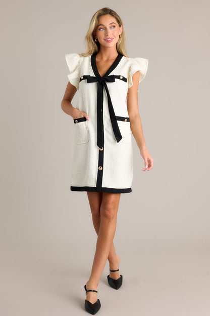 Effortless Glamour Ivory Tweed Mini Dress