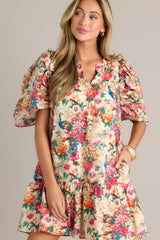 Butterfly Bliss 100% Cotton Ivory Floral Print Dress