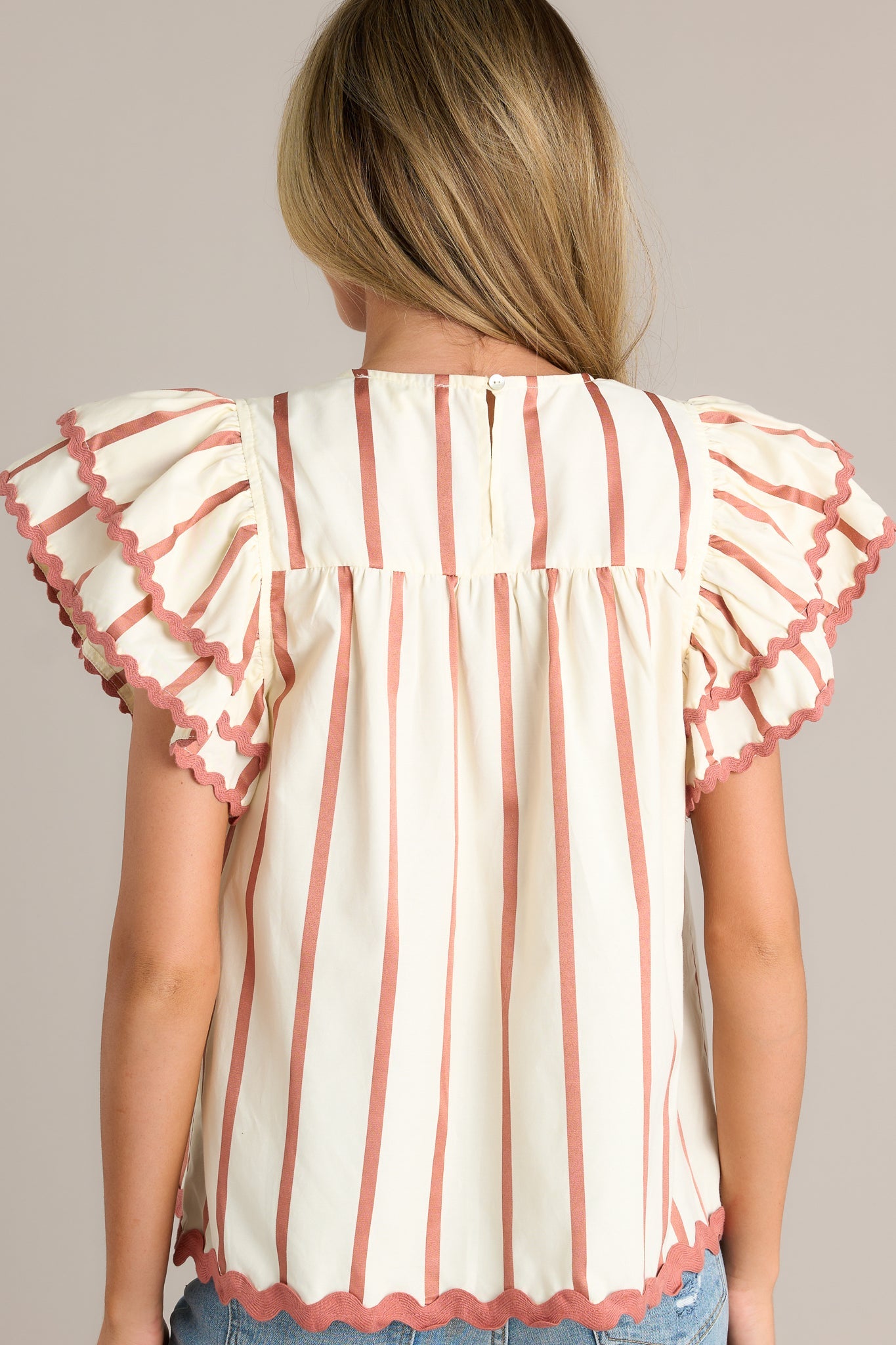 Harmony Hues Ivory Stripe Flutter Sleeve Blouse