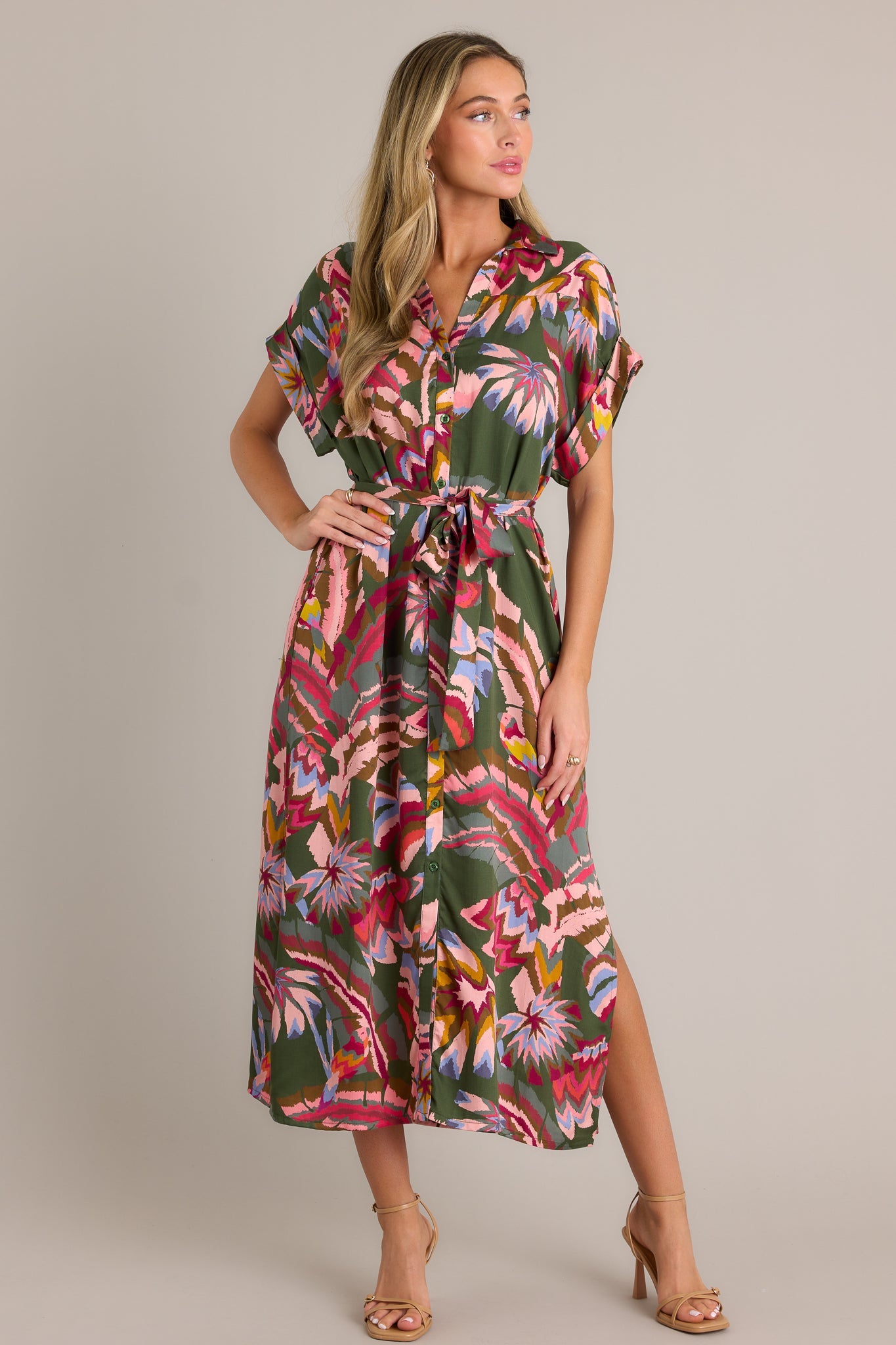 Cascade Breeze Green Multi Print Midi Dress