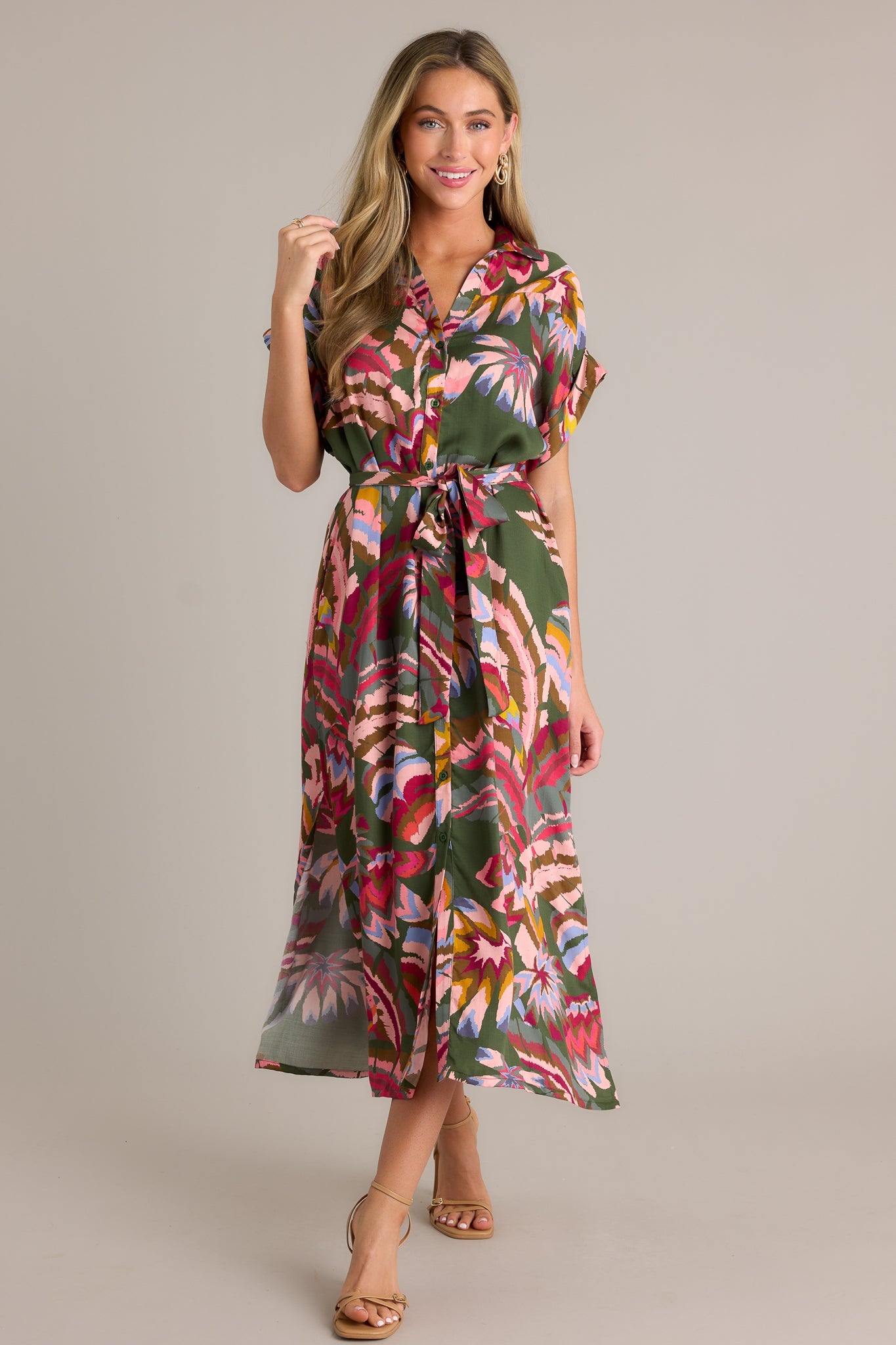 Cascade Breeze Green Multi Print Midi Dress