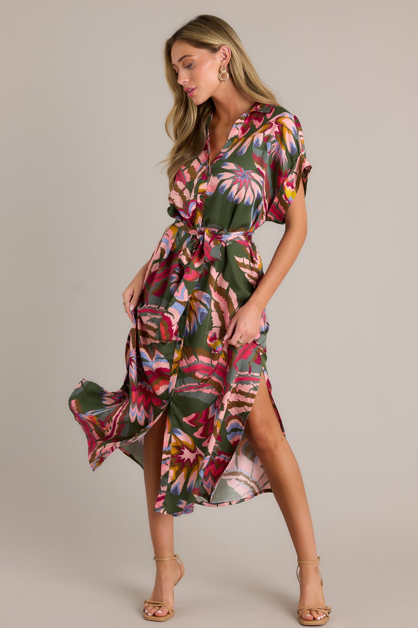 Cascade Breeze Green Multi Print Midi Dress
