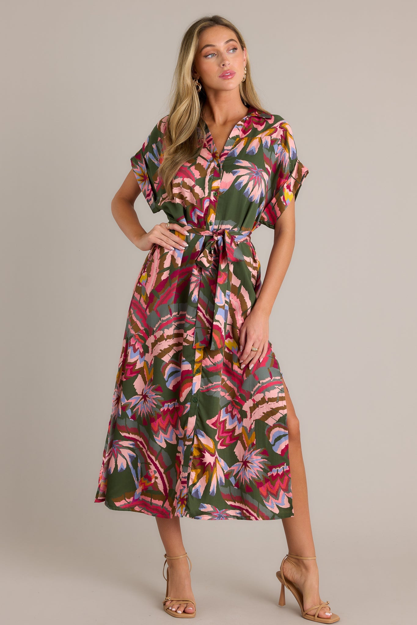 Cascade Breeze Green Multi Print Midi Dress