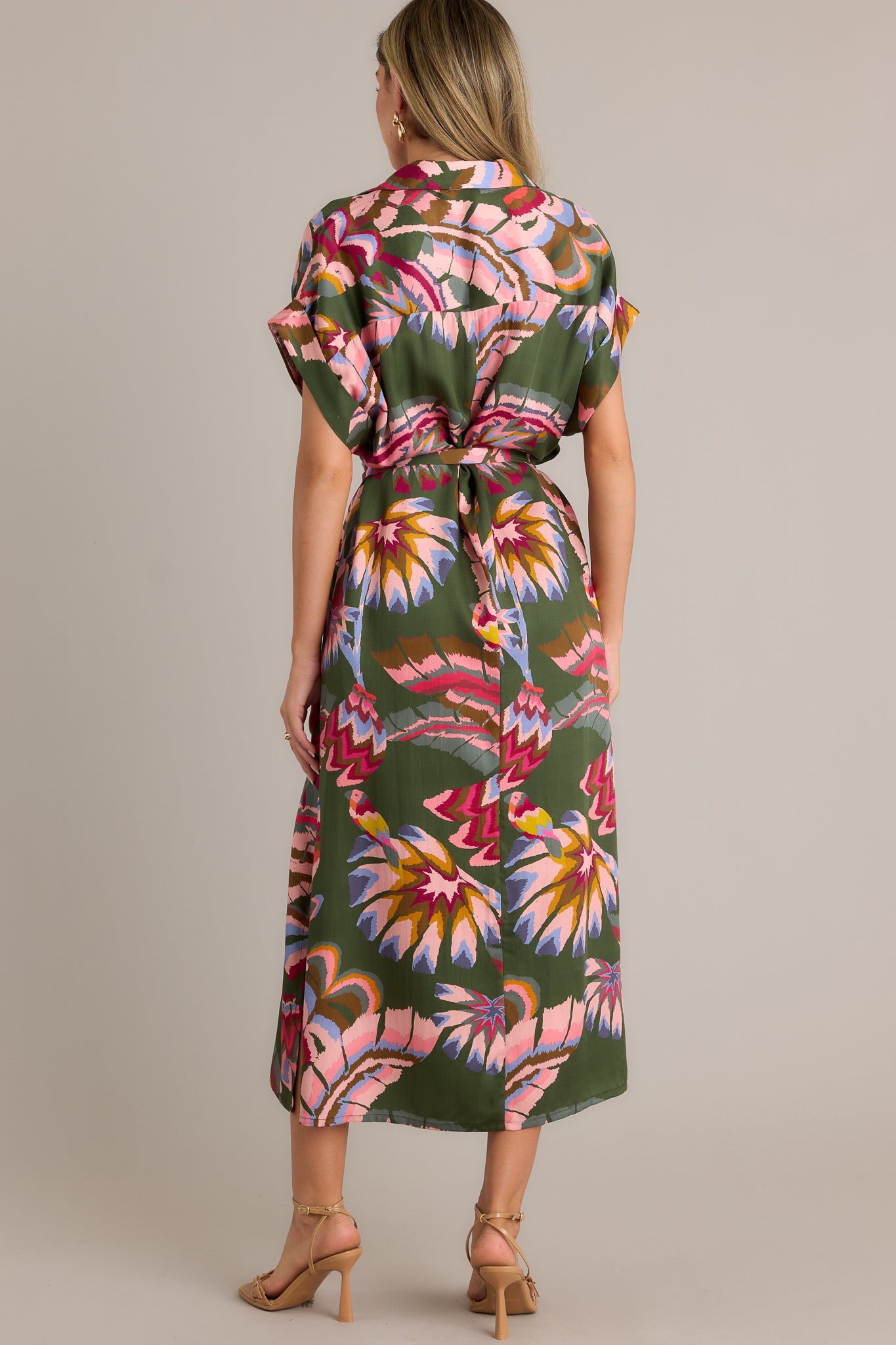 Cascade Breeze Green Multi Print Midi Dress