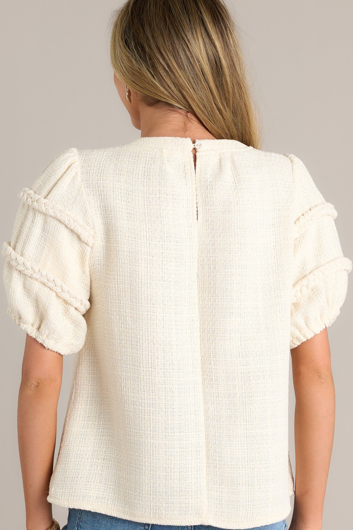 Eternal Favorite Ivory Tweed Puff Sleeve Top