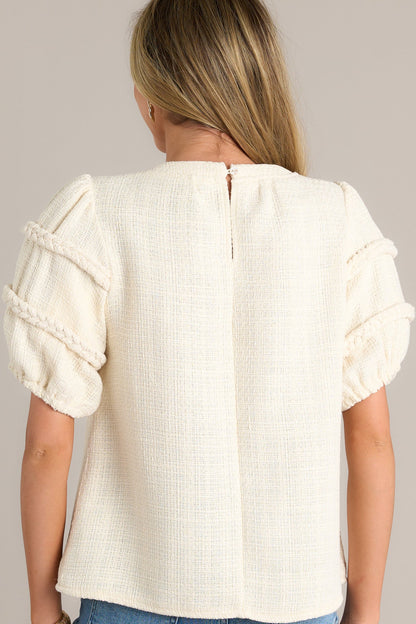 Eternal Favorite Ivory Tweed Puff Sleeve Top